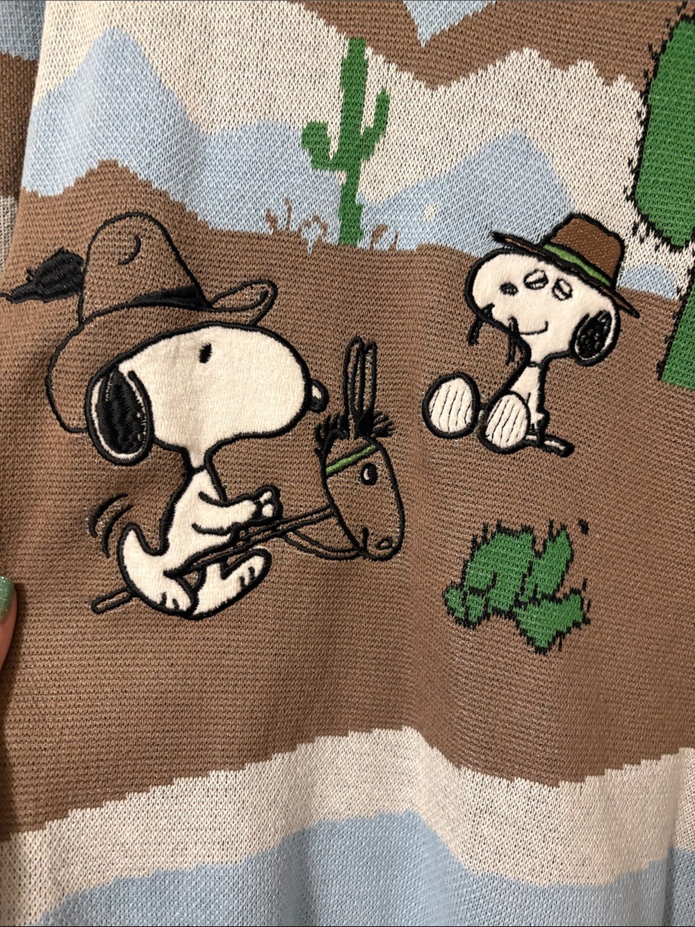 Peanuts Desert Graphic Crewneck Sweater - Light Blue, Brown & Green - Picture 3 of 4